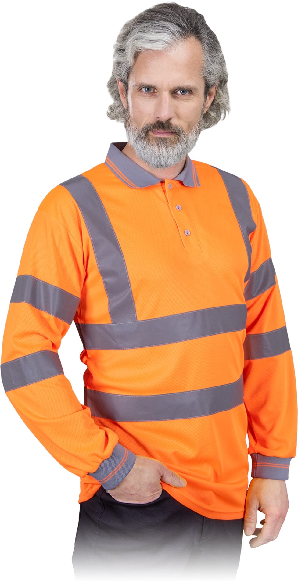 Reflektierendes Langarm-Poloshirt FLUO ORANGE Reflektierendes Langarm-Poloshirt FLUO ORANGE