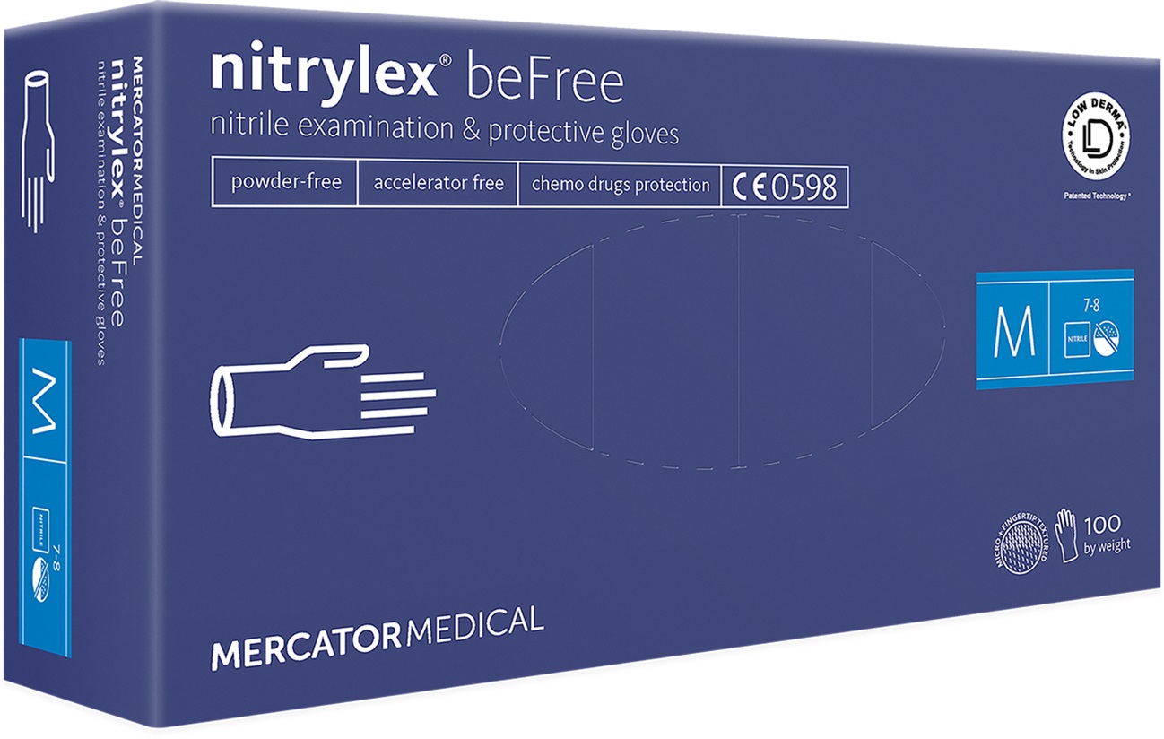 Diagnostische Nitrilhandschuhe 100 Stück MERCATOR Nitrylex® BeFree ungepudert Diagnostische Nitrilhandschuhe 100 Stück MERCATOR Nitrylex® BeFree ungepudert