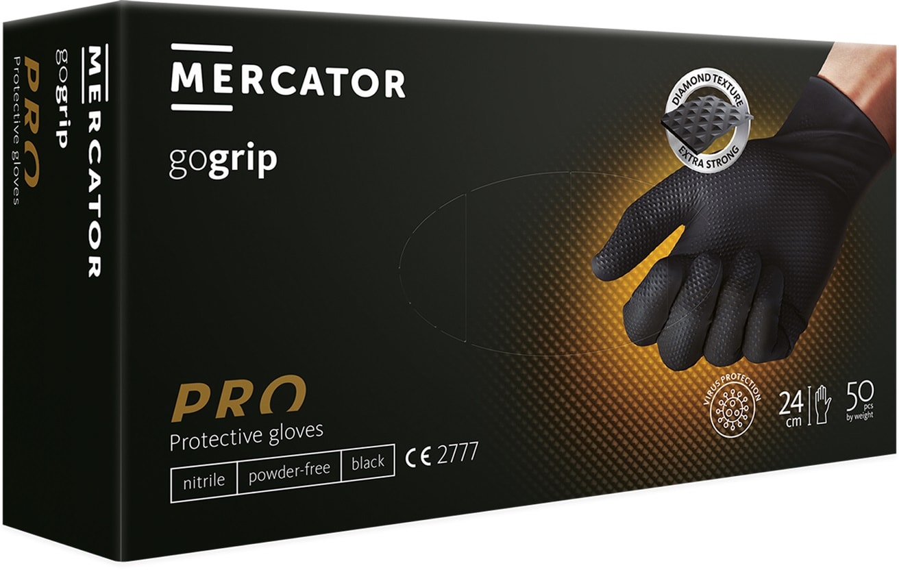 Einweghandschuhe aus Nitril 50 Stück MERCATOR® GoGrip BLACK puderfrei Einweghandschuhe aus Nitril 50 Stück MERCATOR® GoGrip BLACK puderfrei