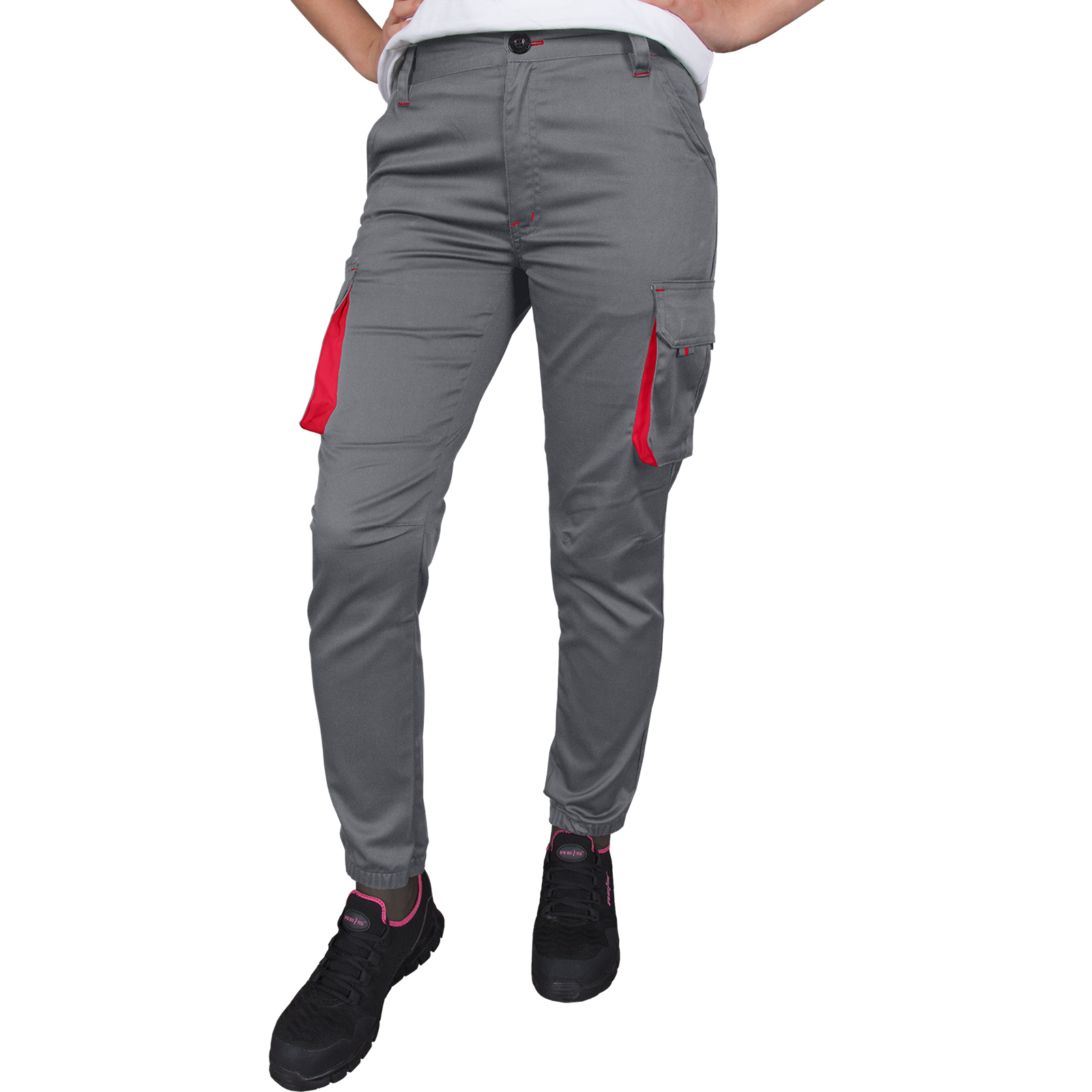 Damen Arbeitsoverall mit Elastan FRAUJOG GRAU ROT Damen Arbeitsoverall mit Elastan FRAUJOG GRAU ROT