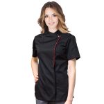 Damen-Kochjacke, schwarz, STRETO, kurze Ärmel